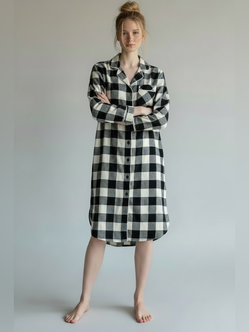 stars above Black and White Buffalo Check Long Nightshirt